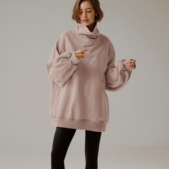 NWT Nap Loungewear Boxy Oversized Turtleneck Sweatshirt Blush Pink Small Cozy - Picture 2 of 14
